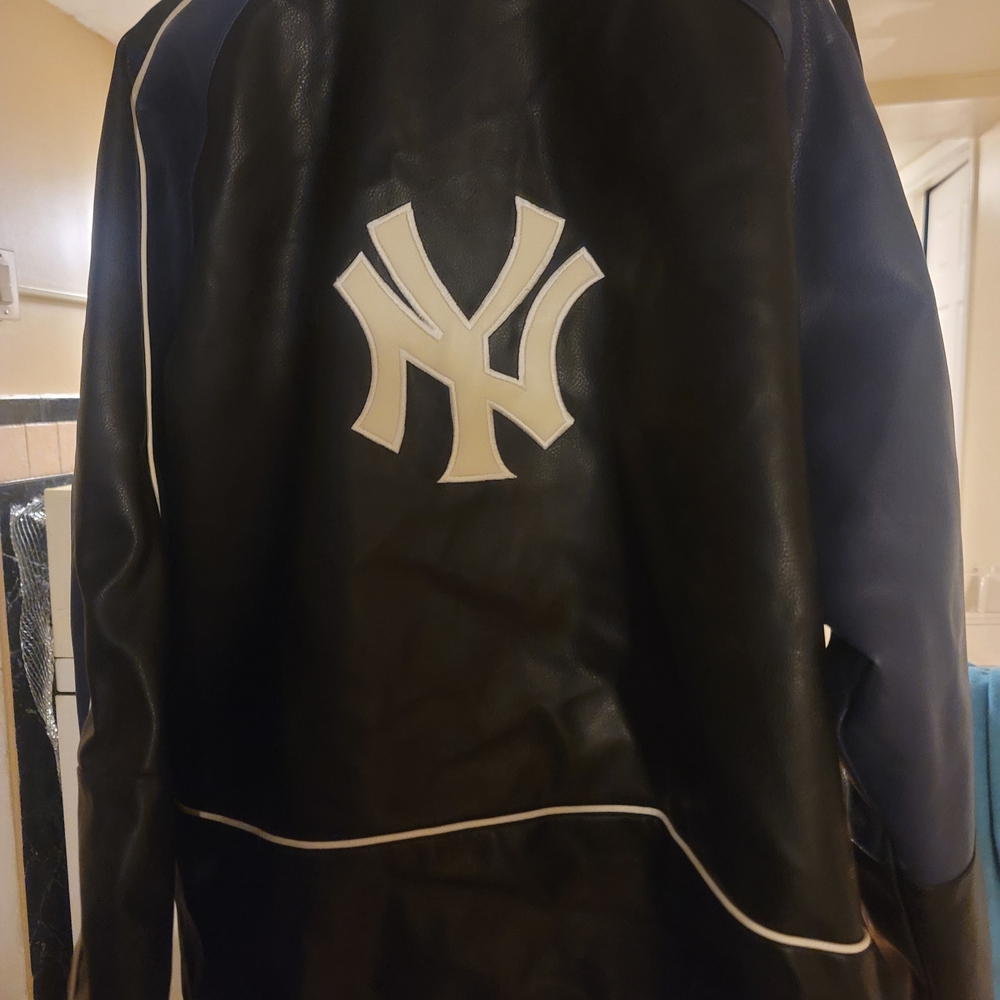 Men's Black and Blue Leather Jacket